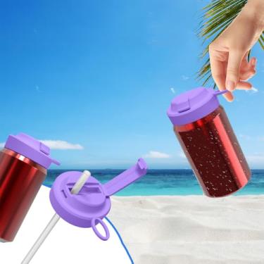 Imagem de 1 tampa de lata de refrigerante com canudo - com canudo de silicone reutilizável, fácil de selar para evitar derramamentos, serve para bebidas enlatadas padrão