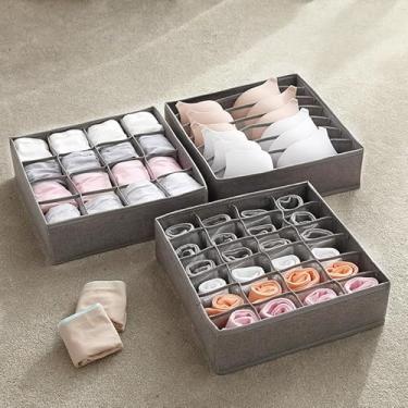 Imagem de Caixa organizadora dobrável para roupas íntimas, sutiãs, meias, divisória de armazenamento de armário com 7 células, cinza