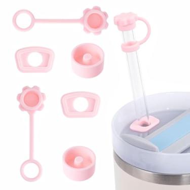 Imagem de Conjunto de 6 peças à prova de derramamento compatível com Stanley Cup 1,0 1,134 g, capa de canudo reutilizável - rosa