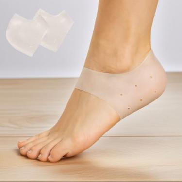 Imagem de Protetores de calcanhar de silicone, protetor de gel para mulheres e homens, alívio da bolha, pé rachado, fascite plantar, suporte de almofada macia, capa protetora
