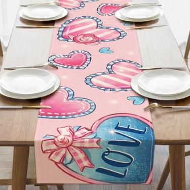 Imagem de Caminho de mesa amor dia dos namorados, rosa azul corações listras cozinha decoração de mesa de jantar, aniversário de casamento serapilheira interior exterior decoração de casa suprimentos de festa