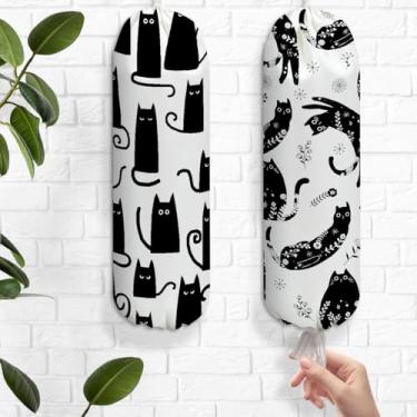 Imagem de 2 peças de suporte de plástico preto e branco para gatos, suporte de parede para sacolas de plástico, dispensador de armazenamento reutilizável para decoração de cozinha doméstica, presentes para