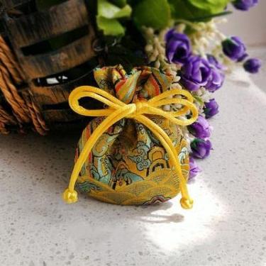 Imagem de Only My Live Home Linda mini bolsa de presente de brocado de seda luxuosa com cordão chinesa boa sorte sachê joias brincos anel bolsa de armazenamento (amarelo (5 peças))