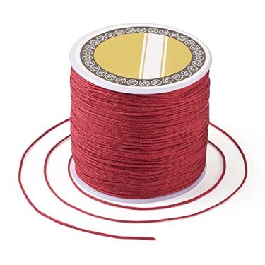 Imagem de Cordão de nylon de 0,8 mm para fabricação de pulseiras chinesas de 100 metros, fio de contas para pulseiras trançadas Kumihimo, colares de macramê artesanal, sino de vento (vinho vermelho)
