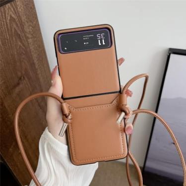 Imagem de Capa de couro para suporte de cartão, cordão crossbody para samsung galaxy z flip 5 4 3 flip5 flip4 flip3 5g, alça de suporte, arco, para galaxy z flip4