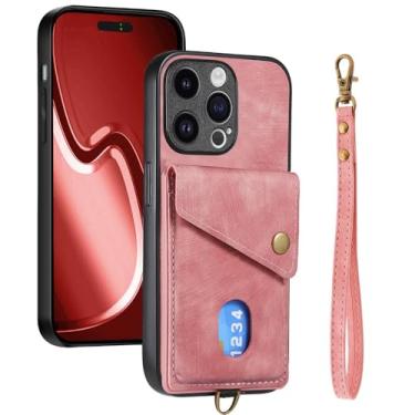 Imagem de Pulseira de couro carteira com compartimento para cartão capa de telefone para iPhone 15 14 13 12 Mini 11 Pro XS Max XR X 7 8 Plus Capa, rosa, para iPhone 7Plus (8Plus)