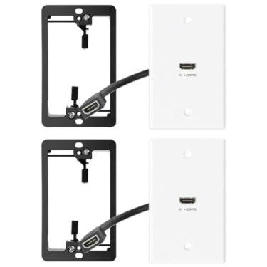 Imagem de YOEMELY Placa de parede HDMI 8K, 1 porta, pacote com 2, placa de parede HDMI branca com cabo HDMI 8K Pigtail para suportar solução 8K 60Hz e 4K 120Hz, suporte de placa de parede para drywall