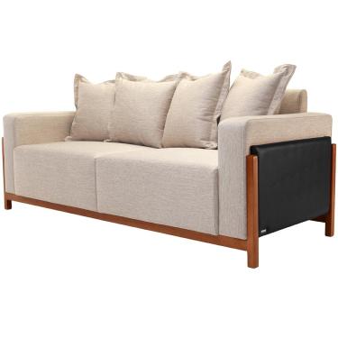 Imagem de Sofá 04 Lugares Para Sala De Estar 238 cm Khali B04 Linho Bege Couríssimo Preto - Lyam