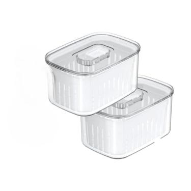 Imagem de Caixa De Armazenamento Para FrigoríFico Com Grelha De Drenagem – Para Lavar E Armazenar Legumes E Frutas(2 UN. Potes 0,65L Com Cesto)