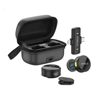 Imagem de Microfone Lapela Sem Fio Magnético AGOLD 38 Type-C e Lightning p/ iOS 