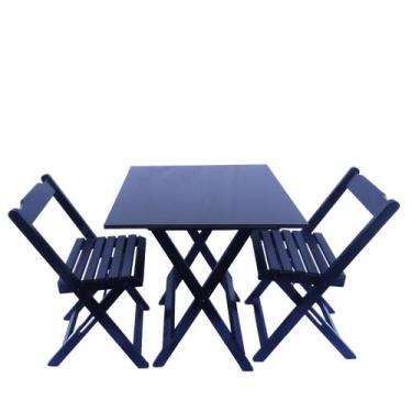 Imagem de Conjunto de Mesa Dobrável 70x70 em Madeira com 2 Cadeiras Dobráveis Pr