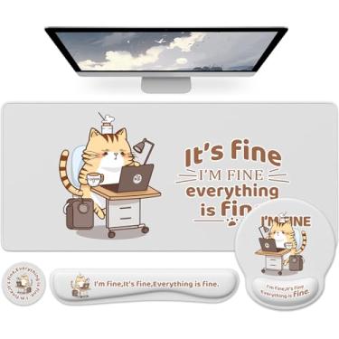 Imagem de HAOCOO Tapete de mesa 4 em 1, descanso de pulso ergonômico para teclado, mouse de suporte de pulso com conjunto de porta-copos, almofada de mesa estendida à prova d'água, base antiderrapante para