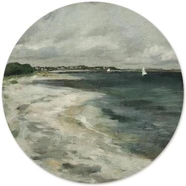 Imagem de Yetmadi Tapete de rato redondo vintage litorâneo à beira-mar, impressões de arte clássica, tapete de rato vintage oceano antiderrapante base de proteção para computador em casa, escritório, 22 x 22 cm