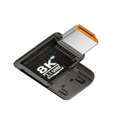 Imagem de cablecc UHD 8K 60hz ângulo reto 90 graus horizontal HDMI macho para HDMI 2.1 fêmea extensor adaptador transparente com Smart LED HDTV