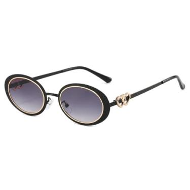 Imagem de HCHES Óculos de Sol Unissex Ovais com Lentes Degradê, Design Moderno com Duplo Coração e Proteção UV400 (Preto e Cinza)