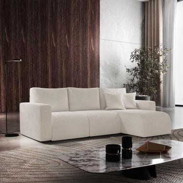 Imagem de Sofá Living 90cm + 90cm Com Chaise Direito Meu Sofá Online A302 Linho Branco