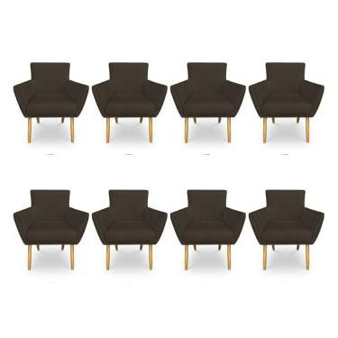 Imagem de Kit 8 Poltronas Decorativa Leticia Suede Marrom Pés Palito Castanho - Pallazio