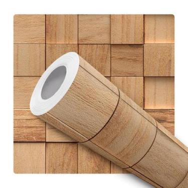 Imagem de Papel de Parede Adesivo Cubos de Madeira Efeito 3D Moderno Quarto Sala