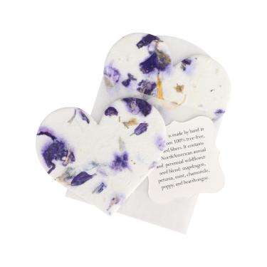 Imagem de Seed Bloom Papel de semente de flores silvestres - Conjunto de 24 roxos em forma de coração com envelopes e instruções de plantio, presente que pode ser escrito e plantável para mães e amantes de