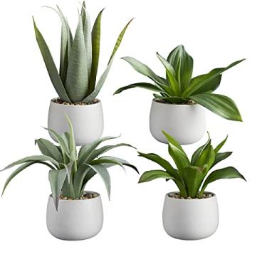 Imagem de 47th & Main Mini planta artificial em vaso, conjunto de 4, suculentas/branco