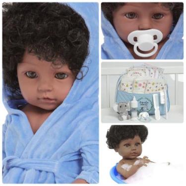 Imagem de Boneco Bebê Reborn Recém Nascido Negro Roupão Elefantinho - Cegonha Re