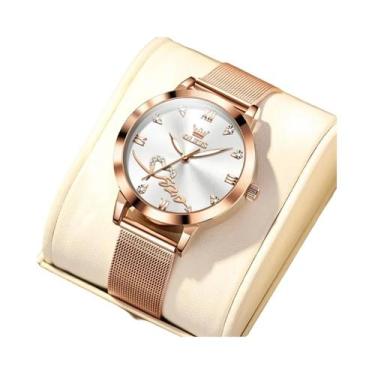 Imagem de Relógio Feminino De Quartzo Luminosa À Prova d'Água Ouro Rosa OLEVS 55