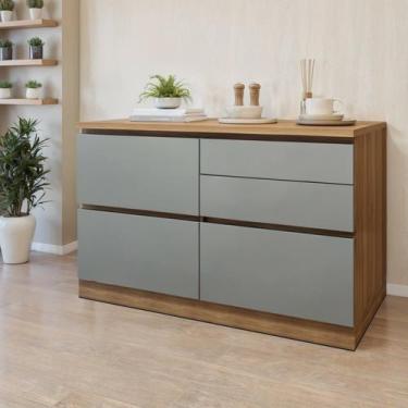 Imagem de Balcão 1 Porta 4 Gavetas com Rodapé 120cm 100% Mdf Rainha - Nesher Móv