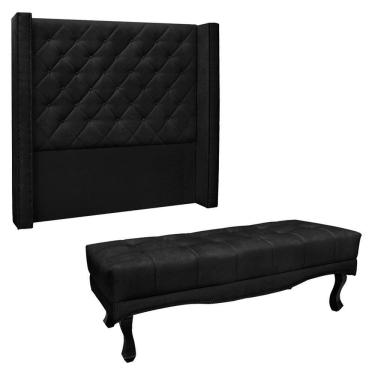 Imagem de Kit Cabeceira E Calçadeira Recamier Casal 1,40M Suede Preto