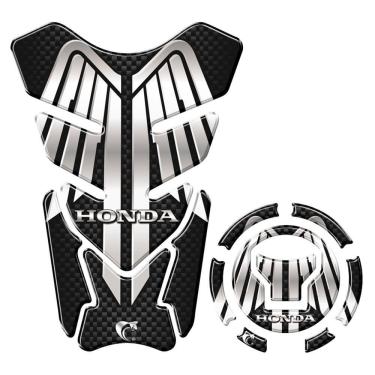 Imagem de Kit Adesivo Resinado Protetor Tanque E Bocal Moto Honda Acima 2018 Asa Preto E Cinza