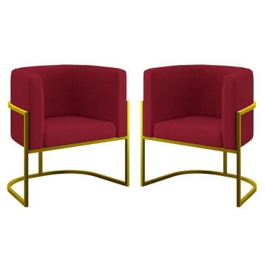 Imagem de Kit 02 Poltronas Lua Com Base De Metal Gold Sala Reforçada Marsala