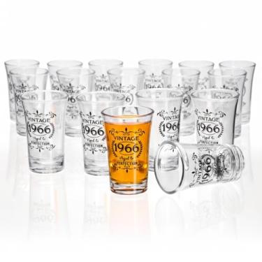 Imagem de Sliner Pacote com 48 copos de shot de aniversário a granel, lembrancinhas de festa de aniversário vintage de plástico de 40/50/60 a anos, presente de decoração (Vintage 1966)