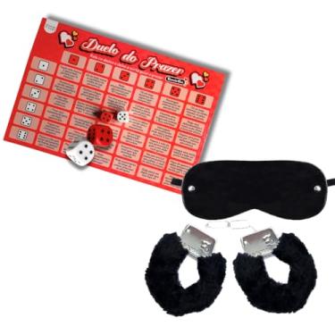 Imagem de Kit Jogo Casal Erótico Duelo do Prazer 36 Desafios 2 Dados + Algema Metal Pelúcia + Venda Olhos