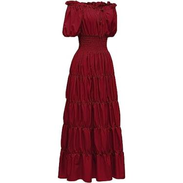 Imagem de Bleoavre Vestido Renascentista Feminino Medieval Chemise Vestido Pirata Camponesa Fantasia Irlandesa, Bege, 3G