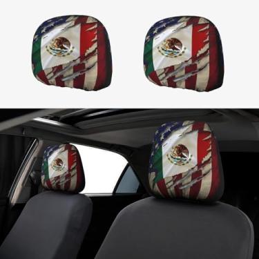 Imagem de KOSUES Proud Mexican American Eagle Flag Mexican Roots Capas para encosto de cabeça de carro pacote com 2 capas de encosto de cabeça para assento de carro Auto Elásticas Coberturas de Assento Interior