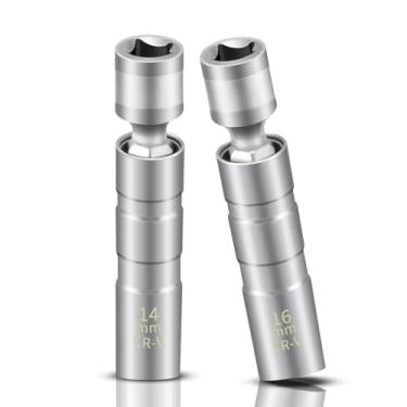 Imagem de Soquete de vela de ignição de 14 mm e 16 mm, soquete giratório de vela de ignição 5/8 para máxima flexibilidade, conjunto de soquete de vela de ignição de 12 pontos de parede fina com design magnético