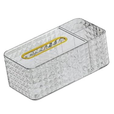 Imagem de Domary Suporte de Tecido Retangular para Caixa de Tecido Com Textura de Losango, Armazenamento de 2 Compartimentos para Controle Remoto, Caneta, Pincéis de Maquiagem, Abertura Fácil (Branco