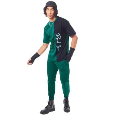 Imagem de Bewakoof Produto oficial Naruto Merchandise estampa gráfica masculina ajuste grande meia manga gola redonda algodão coordenadas_603198_verde_2GG