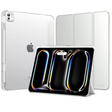 Imagem de MoKo Capa para iPad Pro de 13 polegadas (M5/M4) 2025/2024 com suporte para lápis, capa inteligente fina e leve com três dobras para iPad 13 Pro com capa traseira translúcida de policarbonato rígido
