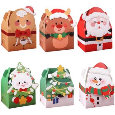 Imagem de Muswarm 24 caixas de presente pequenas de Natal, caixas de papel de desenho animado 3D de Natal para presentes com alças, caixa de biscoito de doces, suprimentos para lembrancinhas de festas de fim de