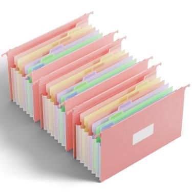 Imagem de ANSOOK Pastas de arquivo suspensas expansíveis de palha de trigo, tamanho legal, 7 bolsos sanfonados de expansão de 3 cm, pacote com 3 pastas de arquivo com abas, pastas de arquivos de grande