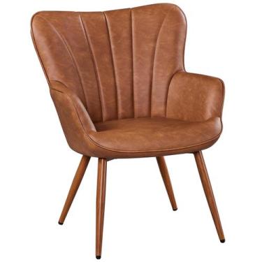 Imagem de Poltrona Yaheetech PU Leather Modern Brown para sala de estar