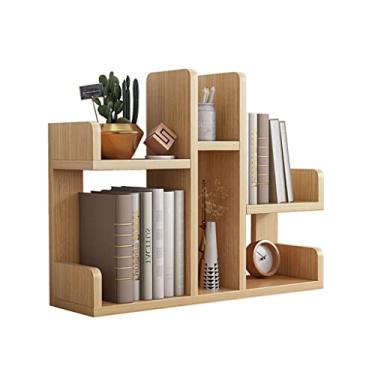 Imagem de RSLEE Estante de livros moderna simples pequena estante de mesa de madeira maciça estante criativa para dormitório, casa, escola, escritório, estante com armazenamento