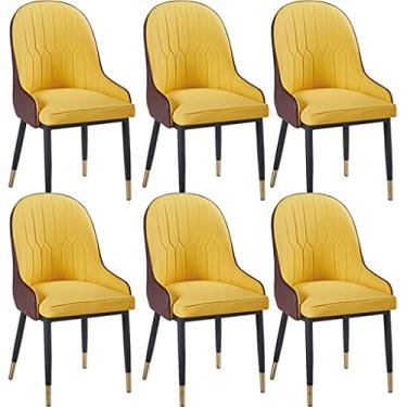 Imagem de Cadeira de jantar, cozinha, sala de jantar, móveis, cadeiras modernas, de couro PU, com encosto alto, acolchoadas, conjunto de 6 com apoios de braço e encosto, pernas de metal preto para cadeiras de