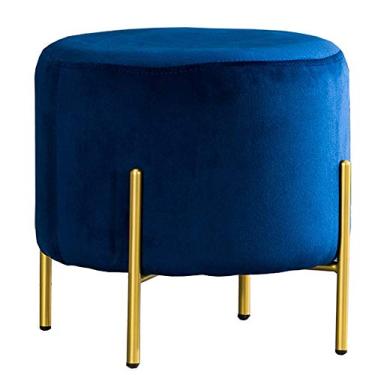 Imagem de Banqueta estofada para sapatos domésticos banco de veludo almofada de sofá banco de metal rolamento de perna peso 120 kg 42 x 42 x 40 cm (cor: azul)