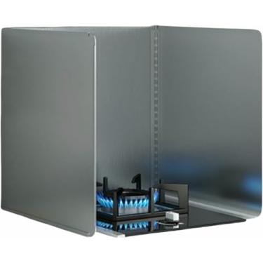 Imagem de Protetor de gordura de aço inoxidável, protetor contra respingos de 3 lados, protetor de respingos de óleo gordo lateral de fogão dobrável portátil para fritura de parede superior de fogão (50 cm A x