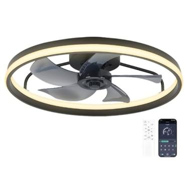 Imagem de Ventilador de Telo com Luzes E Controle Remoto, 90-260V, Ventilador com Luz LED Regulável, 3 Cores, 6 Velocidades e Reversível, Embutido de Baixo Perfil 50cm