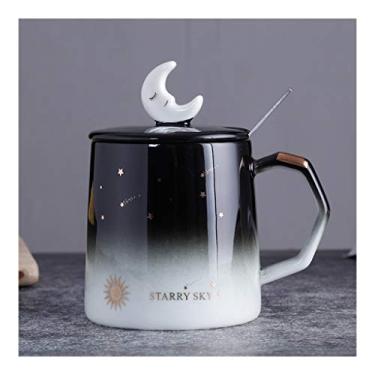 Imagem de Yalych Caneca 382.7 g Céu Estrelado Romântico Canecas de Cerâmica com Tampa Colher Prata Porcelana Café Leite Chávenas de Chá Escritório Copo de Viagem para Mulheres Amantes Amigos Presentes Xícara de