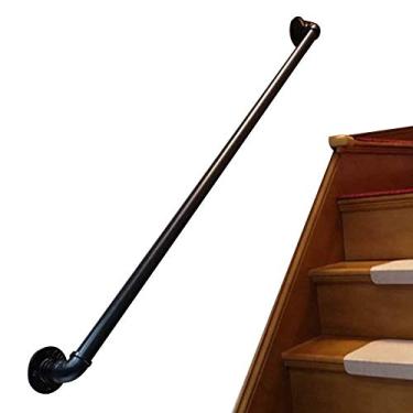 Imagem de SENNIAN Corrimão de escada de montagem na parede, corrimão de escada de ferro forjado de metal preto para crianças com deficiência, escadas internas e externas varanda deck trilho de mão (tamanho: 900