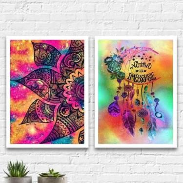 Imagem de Kit 2 Quadros Mandala Nothing Is Impossible 33X24Cm - Branca - Quadros