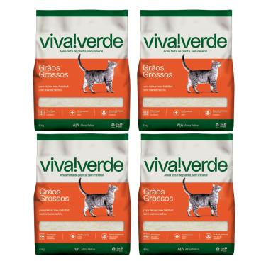 Imagem de Kit Areia Viva Verde Biodegradável - Grãos Grossos (nova Embalagem) - Super Premium Para Gatos 16kg